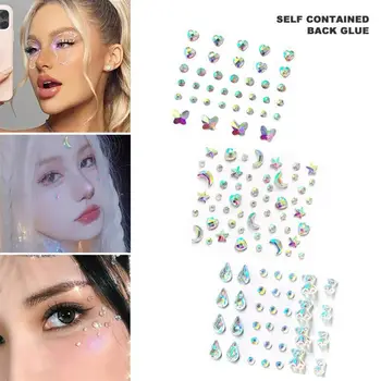 3D Перлени етикети за лице, сенки за очи, Самозалепващи стикери за тялото, вежди, сенки за очи, скъпоценни камъни, грим, кристалните бижута, стикери, татуировки