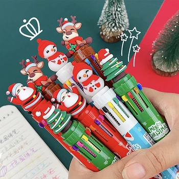 1 бр. Коледна химикалка писалка 10 цвята, студентски прес-дръжка, цветна писалка, химикалка писалка Дядо Коледа 0,5 мм, канцеларски материали, ученически принадлежности, подаръци за деца
