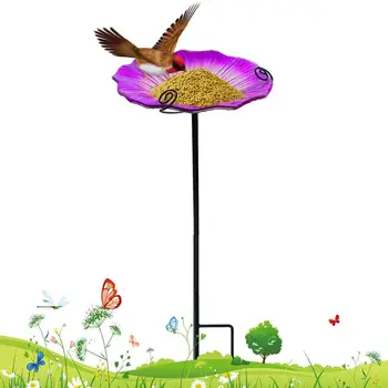 Купа за къпане на птиците с пръстен във формата на цвете, Подвижна поставка, тава за хранене на птици с пръстен за вътрешния двор на открито