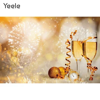 Фотоколлаж Yeele 2022 честита Нова Година на Златни Фойерверки Фон за снимки с шампанско Фотографски фонове за фото студио