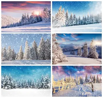 Фон Laeacco Зимата Снежна гора от Бял Снежен Пейзаж гора небето на открито Снежна полето Фон за портретна фотография за деца и възрастни