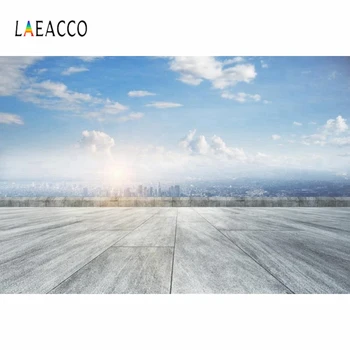 Фон за снимки на сгради Laeacco Blue Sky, градски пейзажи, Индивидуален Винил фон за една фотосесия за фото студио