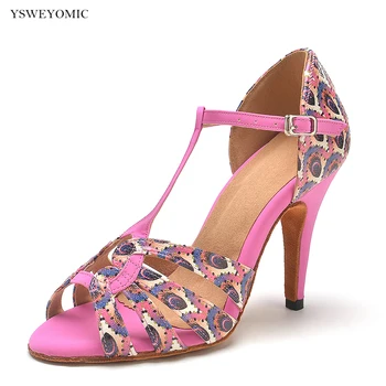 Розови обувки за латино танци YSWEYOMIC през пролетта на стил за момичета и жени на замшевой вътрешната подметка за танци салса