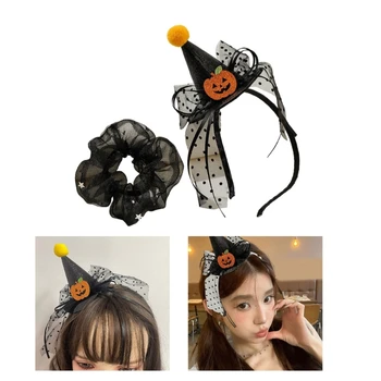 Мультяшная тиква за коса, превръзка на главата, шапки за Хелоуин, лента, притежател на cauda equina M6CD
