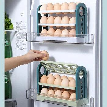 Контейнер За Съхранение на яйца Тава За Хладилник За яйца с Голям Капацитет За домашна употреба, Лесен За Използване Хладилник Flip Fresh Egg-Keeping Case Притежателя