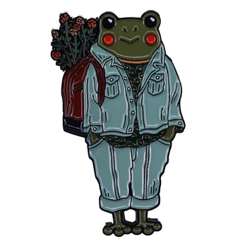 A2152 Модерен приятен Човек-жаба, Забавни Животни-жаби, Страхотна Брошка, Творчески Забавен икона от сплав с емайл, Бижута подарък за мъже и жени 