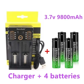 Нова батерия 18650, високо качество на литиево-йонни батерии 9800 mah 3,7 В 18650, Акумулаторна батерия за фенерче + зарядно устройство 18650