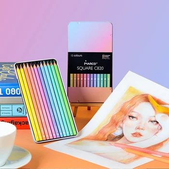 Macaron Colors, 12 бр. Цветни моливи, Меки пастели, комплект моливи за рисуване, комплект моливи за рисуване, ученически пособия за colorization, Лидице кутия