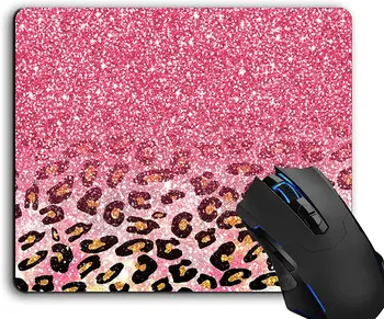 Подложка за мишка, сладки розови леопардовые подложки за компютърни мишки с изкуствен блясък, аксесоари, Нескользящая гумена основа, подложка за мишка за лаптоп