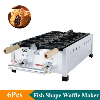 Търговско Използване на 6ШТ Вафельная Машина на Газ Евтин Хляб във Формата На Риба Вафельная Машина С Незалепващо Покритие Taiyaki Waffle Maker За продажба