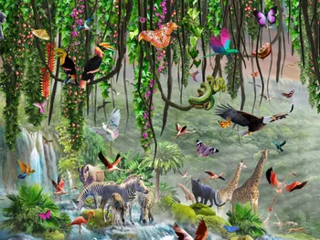 JMINE Div 5D, Джунгла, птици, Водопад, дивата природа, Пълна с диамантени живопис, комплекти за кръстат бод, 3D-paint art Animal by diamonds