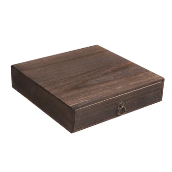 Реколта Дървена кутия за организация на работния плот, Многослоен кутия за съхранение на бижута, Прахоустойчив, кутия за документи с дръжка