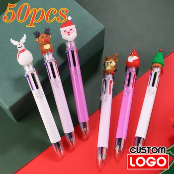 50шт Коледна Химикалка писалка 6 цвята с потребителски логото, Мультяшная Коледен Подарък дръжка Прибиращ се дръжка, канцеларски материали, Ученически пособия на Едро