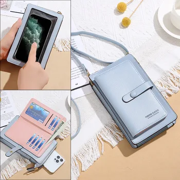 Дамска чанта за мобилен телефон със сензорен екран, женски малки чанти през рамо от изкуствена кожа, дамски клатчи за мобилни карти, портфейли, чанти-незабавни посланици
