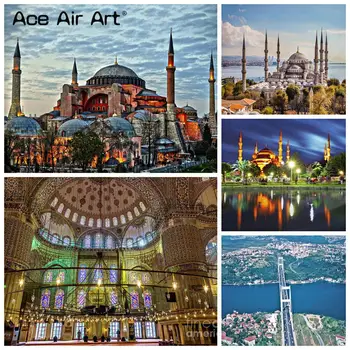 5D САМ Синята джамия, Пейзаж на Истанбул, Диамантена живопис, Пейзажи от Турция, Пълна с бродерия, Мозайка, Артистична декорация за дома