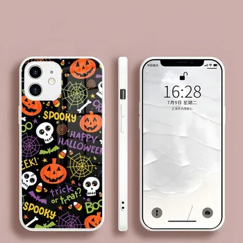 Калъф за телефон Happy Autumn Тиква Leaf от пластмаса стъкло в бял цвят за Iphone 15 14 13 Pro Max 12 11 Xr Xs X Mini 6 7 8 Plus Se