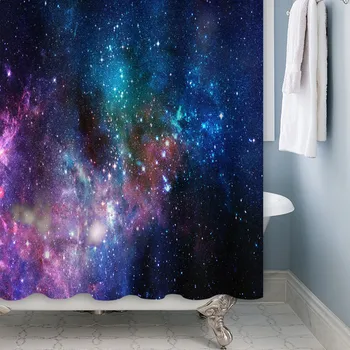 Space Star Завеса за душ Звездна Галактика Екран за баня Декорация на банята Вселената Планета Водоустойчив Плат с куки