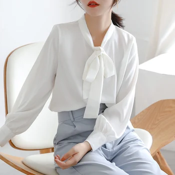 Дамски Свободни блузи за пролетно-есенната стил, ризи, дамски ежедневни блузи с папийонка, блузи с дълъг ръкав DD9125