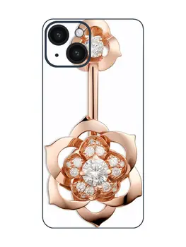 Очарователен задната филм от розово злато във формата на цвете за iPhone 14 - искусное комбинация от естествени и изкуствени елементи
