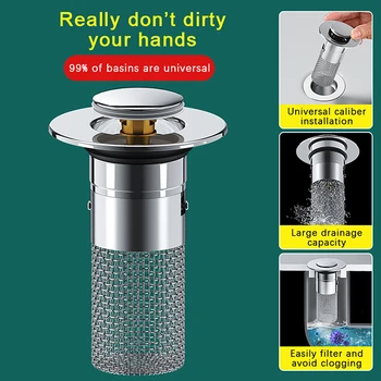 Накрайник за мивка в банята, Поп сетчатое сито за източване на мивки, Универсален филтър за източване на мивки за мивка с дълбочина 8 см