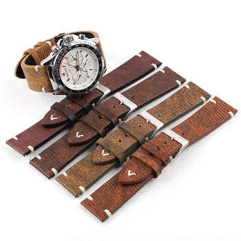 Ретро дизайн ръчна изработка, ръчно изработена, гривна от телешка кожа, каишка за часовник от естествена кожа, 20 мм, 22 мм, 24 мм, 18 мм, метален обтегач