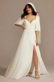 безплатна доставка, сшитое на поръчка 2023, ново сватбена рокля с голи крака от жоржета, меко рокля на булката в стил бохо с пузырчатым ръкав, имперска талия от жоржета с v-образно деколте