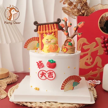 Пролетен Фестивал на Тортата Topper Китайски Стил Dragon Коледна Украса на Торта за Децата от 1-ви Рожден Ден на Пълнолуние 100 Дни Декор