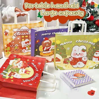 С Коледа Хартиени Подаръчни торбички Торбички за опаковане на бонбони и бисквити, за да проверите за Коледно парти Мультяшные Красиви чанти-тоут голям капацитет