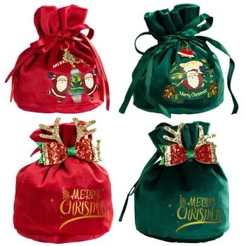 Коледен velvet подаръчен пакет, портативен пакет за бонбони, за многократна употреба на опаковката, за предложения, Богат на функции за опаковане, опаковки, Коледни украси