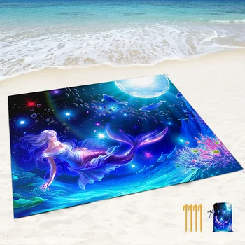 Плажна одеяло Dream Русалка, водоустойчив плажен мат със защита от пясък, лесно и трайно одеало за пикник, быстросохнущее за плажни пътуване
