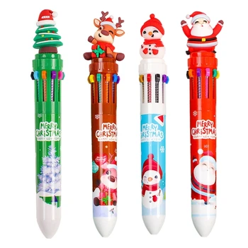 Коледна Химикалка Химикалка С Пайети, Многоцветен Дръжка, 10-в-1, Прибиращ се Химикалка Писалка за Детска Награди