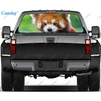 Етикети с изображението на червена панда на задното стъкло за камион, стикер на прозореца пикап, Графична перфорирана vinyl стикер на камион с едно докосване на задното стъкло