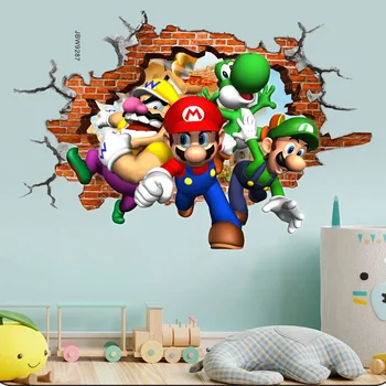 Мультяшные тапети Super Marioes Етикети Mario Bro Gamer за декорация на стените на детската спални, етикети 