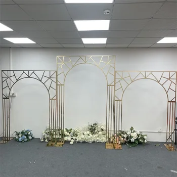 Нова сватбена арка 2023 година с неправилна рамка за екрана с няколко платна, украса за парти, декори за сцени, позлатени стойки за цветя