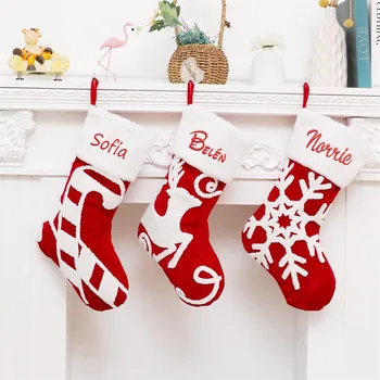 Коледна украса с индивидуален име, Големи Бродирани Чорапи с Снежинками и Лосями, Коледен Подаръчен пакет, Подарък Чорапи с персонализирани с име, Аксесоари