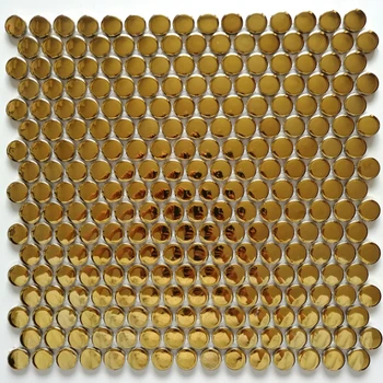 Пени Кръгла форма Гланц / Мат Глазурованная Керамична Мозайка плочки с покритие Gold / Silver САМ Креативна Стенни плочки за баня