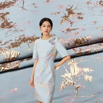 Лятна рокля от златна коприна и слива жаккардовой брокат Hanfu Fashion Designer за шивашки тъкани, търговия на Едро, Плат за квадратни метра