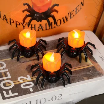 Украса за Хелоуин, Led свещ, Пластмасов лампа във формата на паяк-тиква за домашна бар, обитаван от духове Къща Декор за парти за Хелоуин, реквизит на ужасите