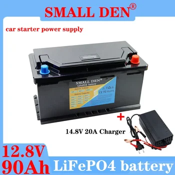 12V 90Ah LiFePO4 Батериите Автоматично автомобилен стартер източник на захранване акумулаторна батерия за Преносим Автомобилни запалки висока мощност 12.8 V Слънчев RV + Зарядно устройство
