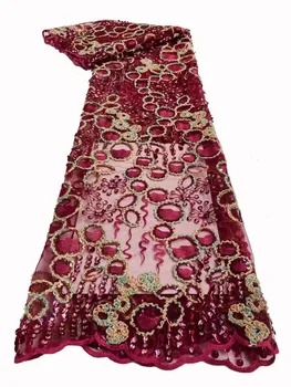 Африканска лейси плат с Висококачествена Продуктова промоция Нигерийски дантелено рокля Лейси плат с пайети за вечерните рокли KDP22122