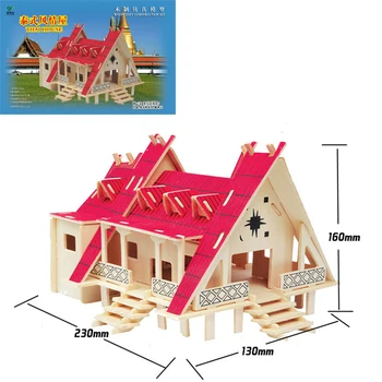 Тайланд къща Къща Вила 3D Дървена пъзел Модел на сградата Архитектура ръчно изработени от дърво за Конструктор дограма Подарък за момче и момиче