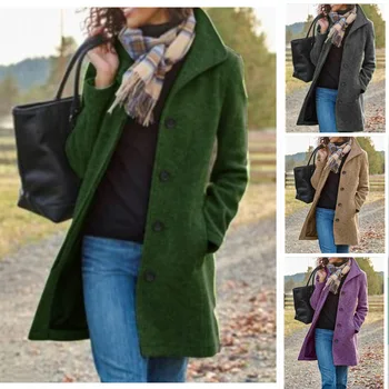 Есенно-зимно дамско палто от утолщенного твида 2023, качествено палто със средна дължина