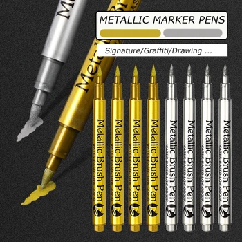 Нова четка, комплект метални маркери химикалки, златни, сребърни, Бели Постоянни художествени маркери за илюстрации на художниците, занаяти, тъкани за scrapbooking