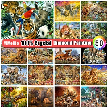 YiMeiDo 100% Crystal Diamond живопис Тигър, Слон Пълен 5D САМ Диамантена бродерия Животни Мозайка от Планински кристал, Картини, Арт подарък