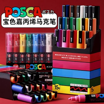 Uni POSCA Marker Набор от Акрилна Писалки за Чертане, PC-1M 3M 5M colores rotuladores permanentes За Художествени Материали, Бои За Тъкани, Каменна Маркер