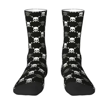 Забавни мъжки чорапи със сиви и бели черепи, унисекс, топли и удобни чорапи с 3D печат, готически чорапи-скелети