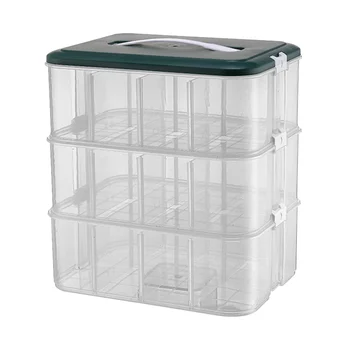 Штабелируемый кутия за съхранение на играчки, прозрачна кутия за съхранение, с регулируема кабинета, кутия за съхранение с дръжка, 3-те нива, пластмасова кутия за съхранение