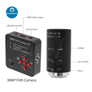 2K 38MP Потоковая Уеб камера 60FPS 1080P HDMI USB Промишлен Цифров Видеомикроскоп Камера с 6-12 мм/60 мм Обектив, Full HD Камера