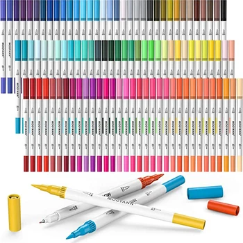 Двойна четка, връхчета, 100 цвята, художествена маркерная четка и тънък връх, художествени маркери за оцветяване за децата, за награда-книжка за оцветяване за възрастни, стоки за бродерия