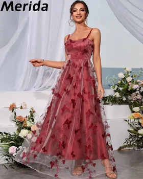 Рокли за бала с аппликацией във формата на пеперуда 2023, Трапециевидные тюлевые рокли с дължина до пода, в елегантна вечерна рокля Vestidos De graduación